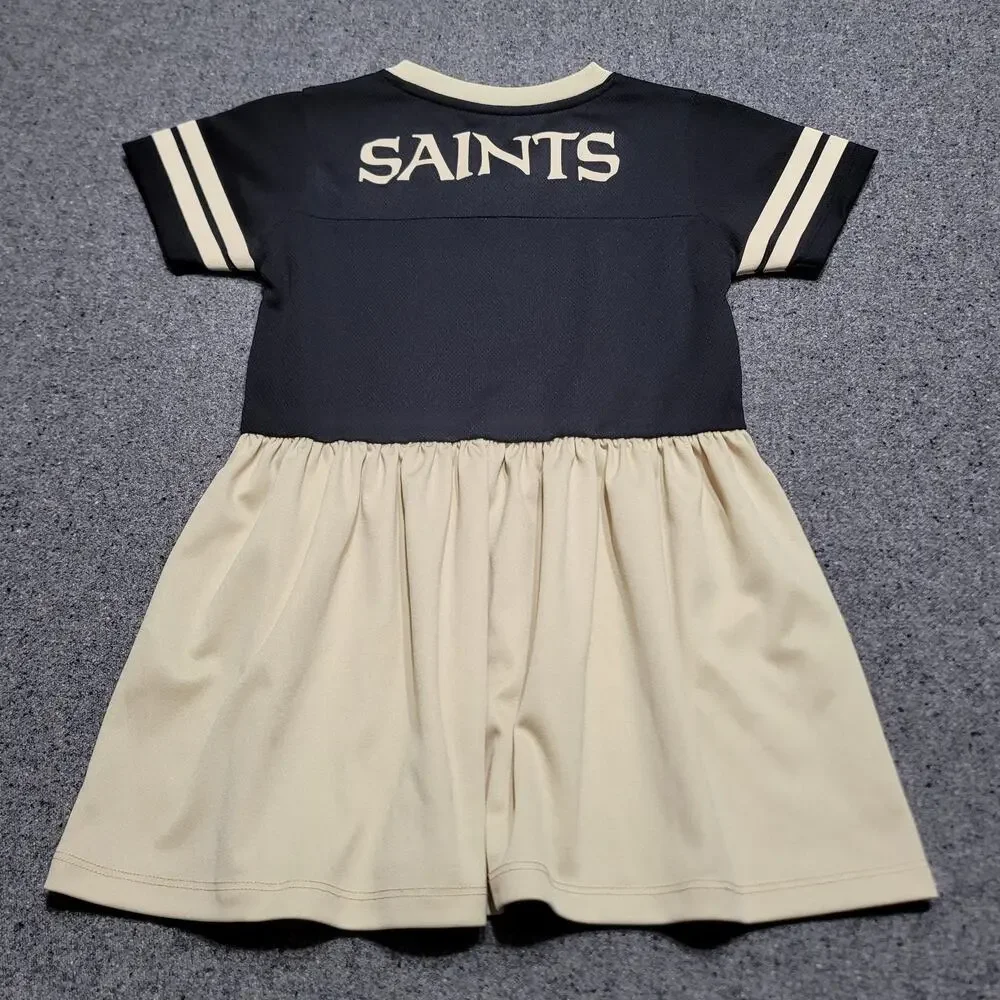New Orleans Saints Dress Girls Medium 5/6 Black Gold NFL Football Pleated